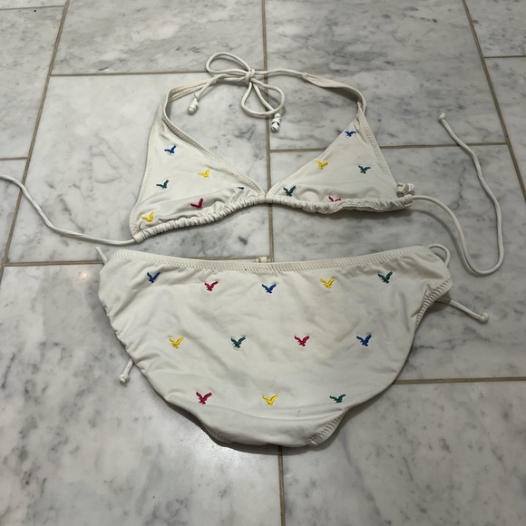 American Eagle White Bikini with Embroidery. Has few stains, shown in pictures. - Picture 4 of 5